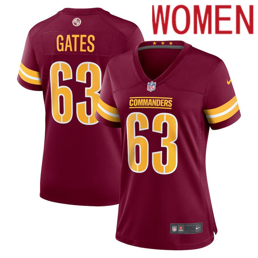 Women Washington Commanders #63 Nick Gates Nike Burgundy Game Player NFL Jersey